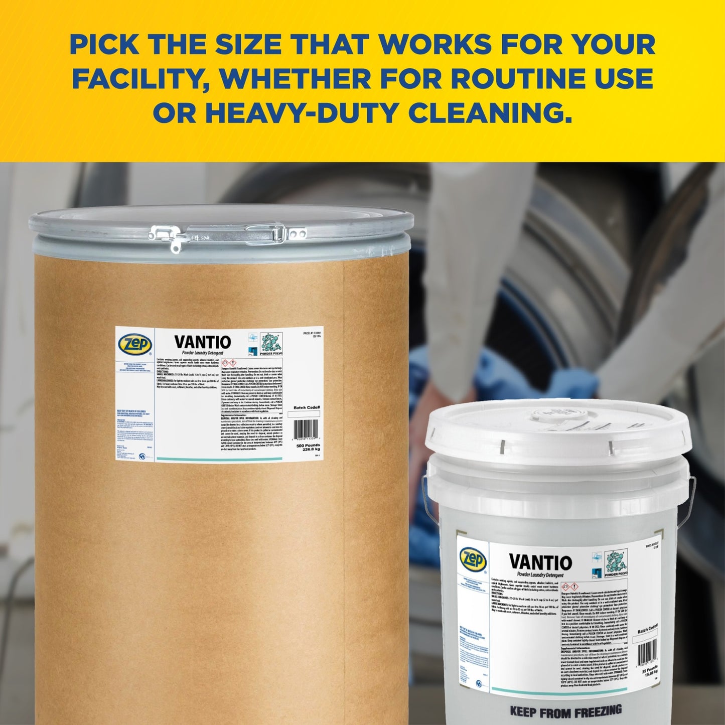Zep Vantio Powder Laundry Detergent – Industrial Strength Cleaning – 500 Pounds