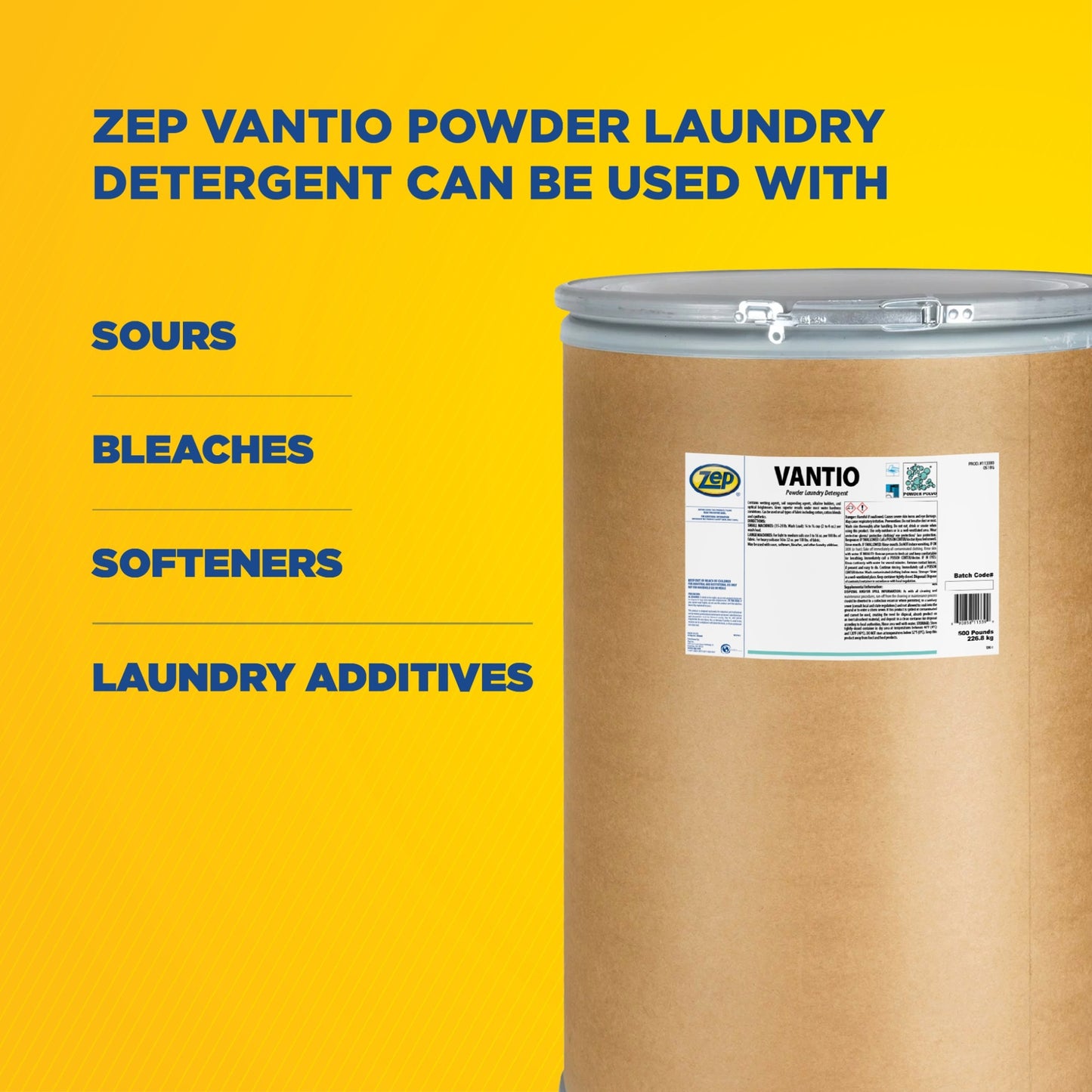 Zep Vantio Powder Laundry Detergent – Industrial Strength Cleaning – 500 Pounds