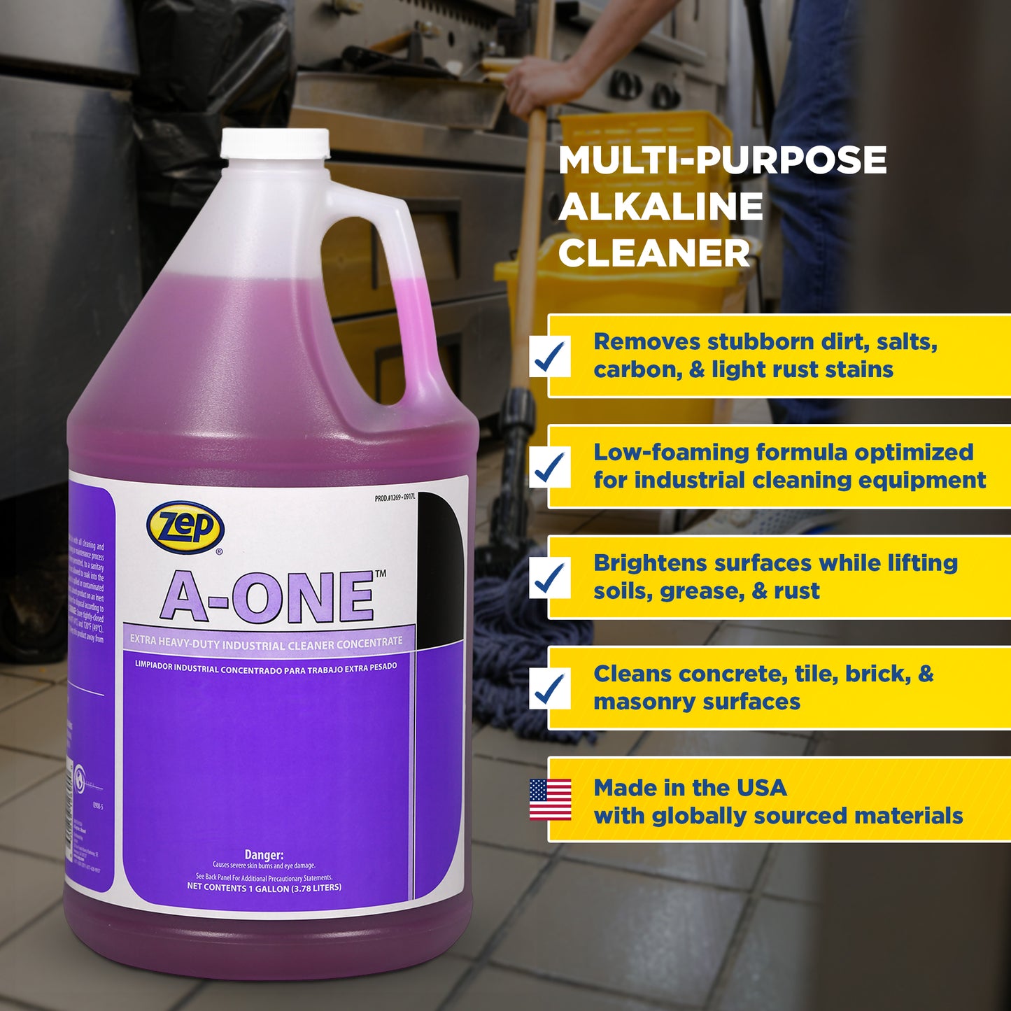Zep A-One Extra Heavy-Duty Industrial Cleaner Concentrate – Multi-Surface Cleaner - 1 Gallon