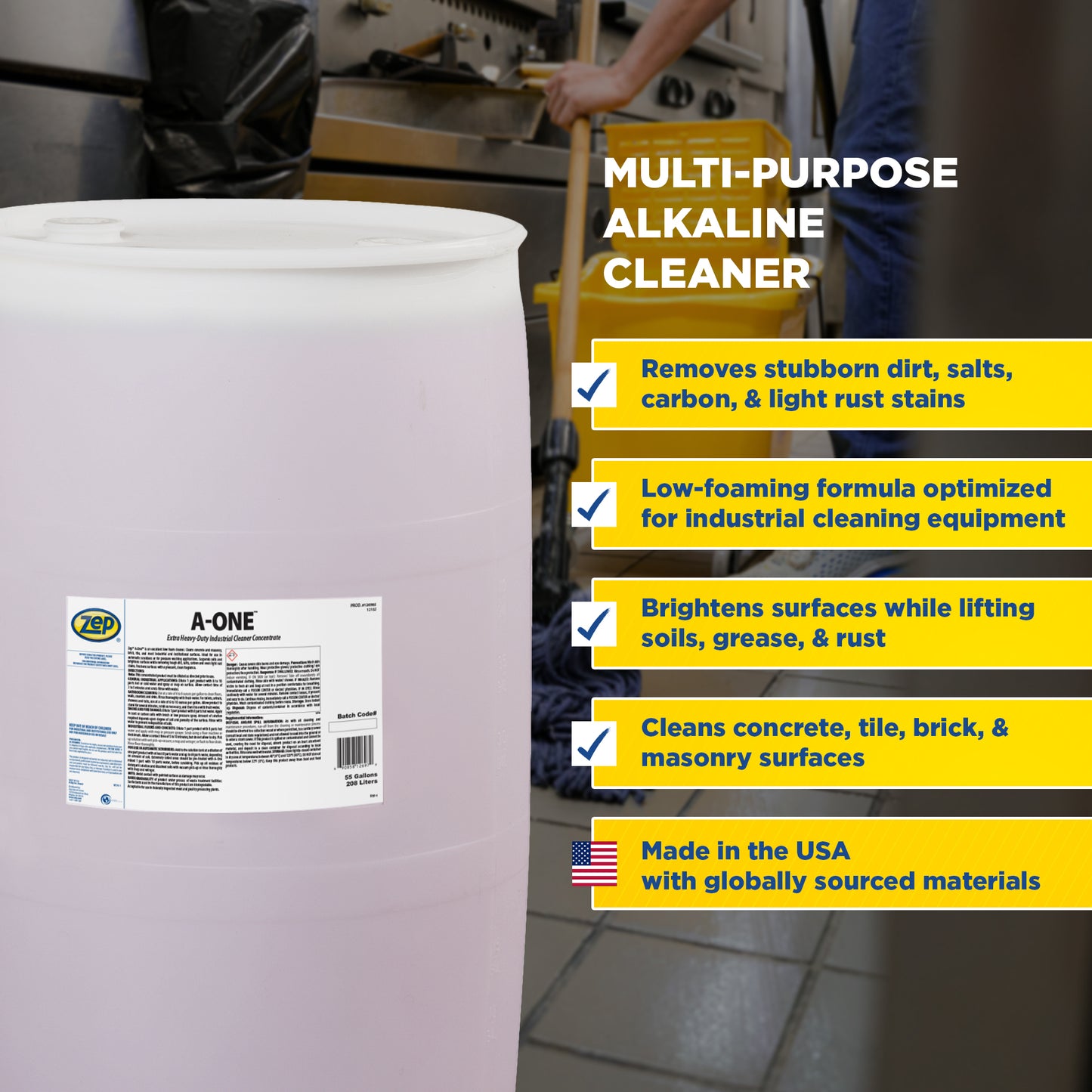 Zep A-One Extra Heavy-Duty Industrial Cleaner Concentrate – Multi-Surface Cleaner – 275 Gallon
