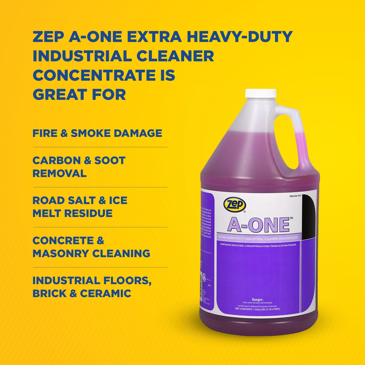 Zep A-One Extra Heavy-Duty Industrial Cleaner Concentrate – Multi-Surface Cleaner - 1 Gallon