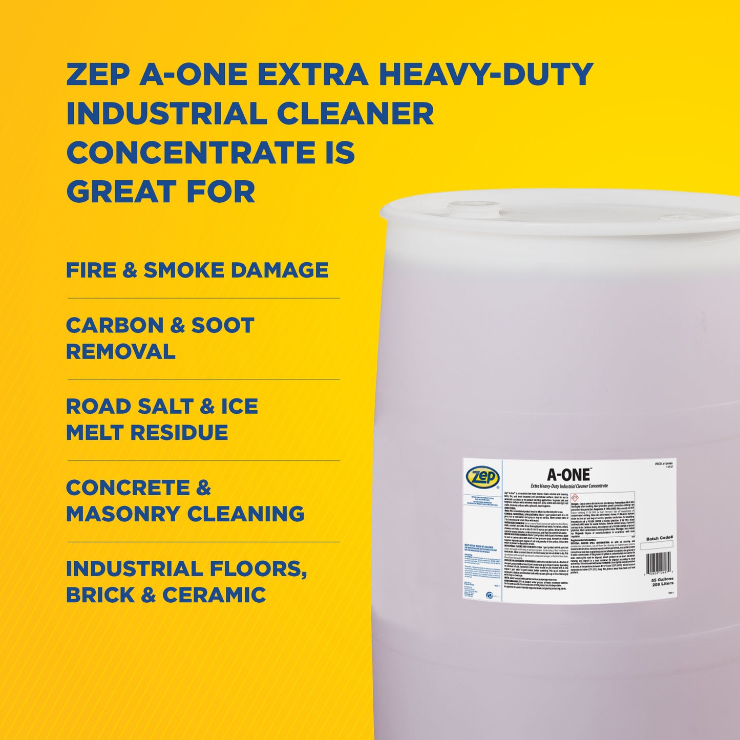 Zep A-One Extra Heavy-Duty Industrial Cleaner Concentrate – Multi-Surface Cleaner – 55 Gallon