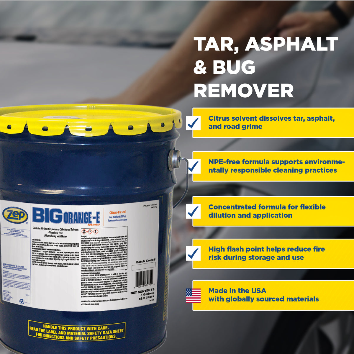 Zep Big Orange-E Tar, Asphalt & Bug Remover + Safety Pail Pump Bundle