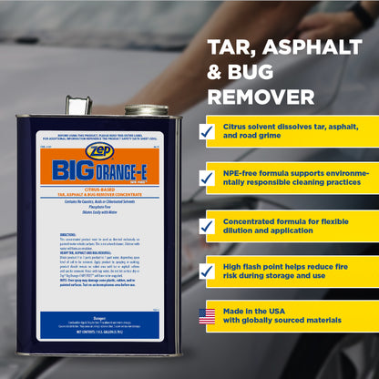 Zep Big Orange-E NPE Free Tar, Asphalt & Bug Remover Concentrate – Citrus Cleaner – 1 Gallon