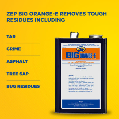 Zep Big Orange-E NPE Free Tar, Asphalt & Bug Remover Concentrate – Citrus Cleaner – 1 Gallon
