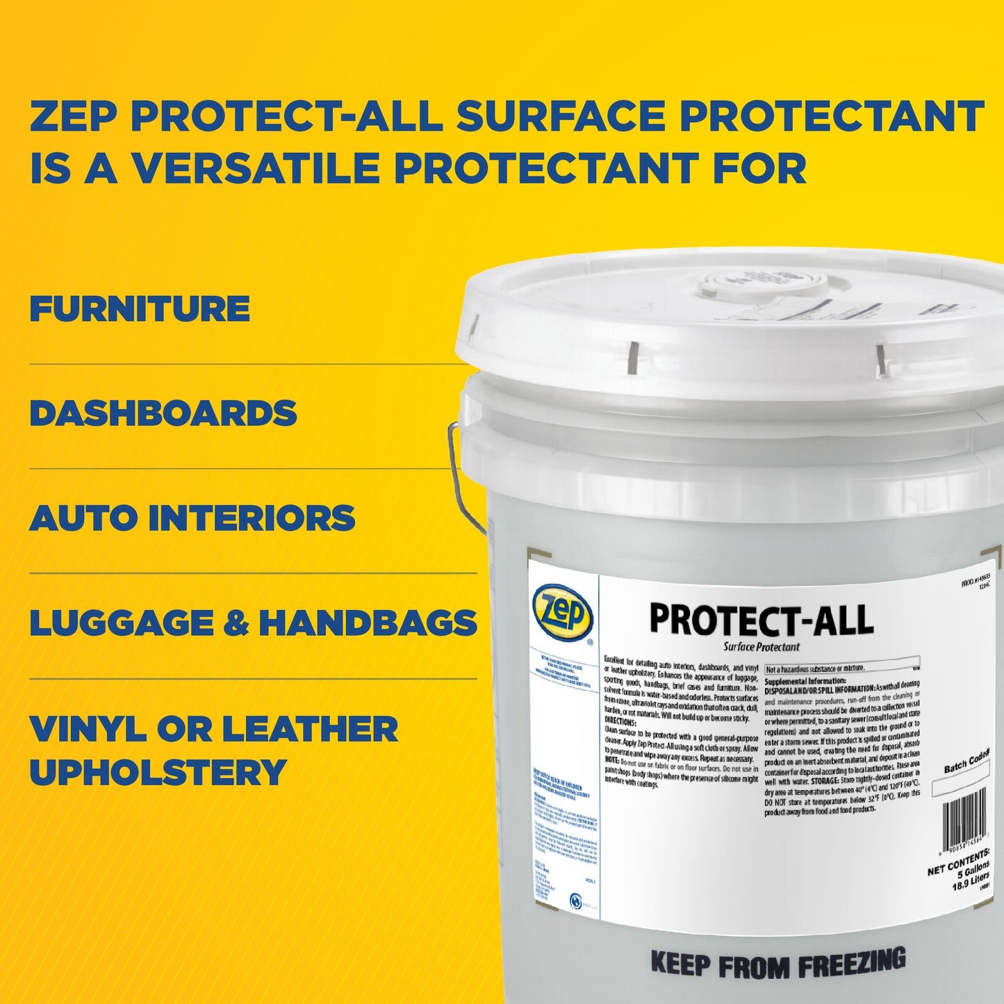 Zep Protect-All Surface Protectant – Vehicle and Furniture Protectant – 5 Gallon
