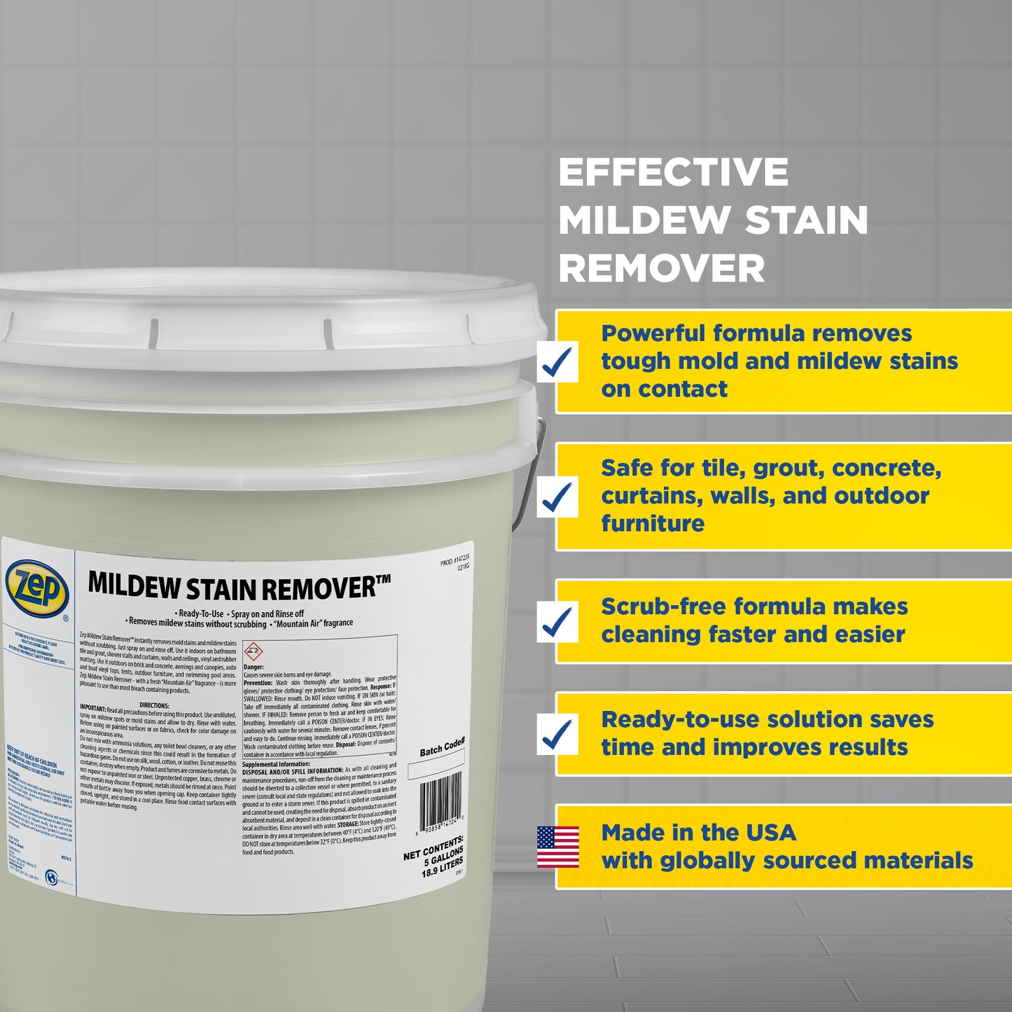 Zep Mildew Stain Remover – Ready-to-Use Mold Stain Remover – 5 Gallon