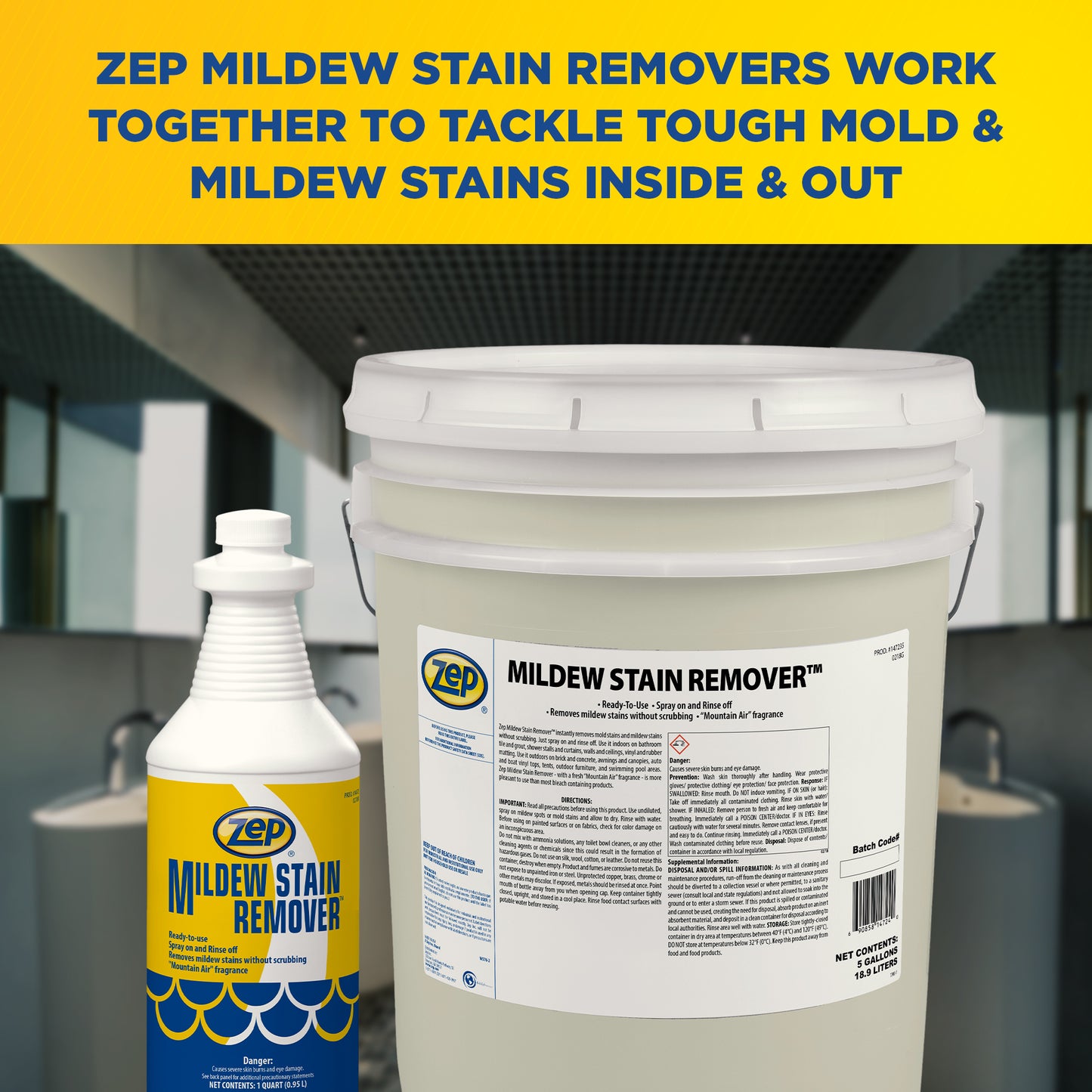 Zep Mildew Stain Remover – Ready-to-Use Mold Stain Remover – 5 Gallon