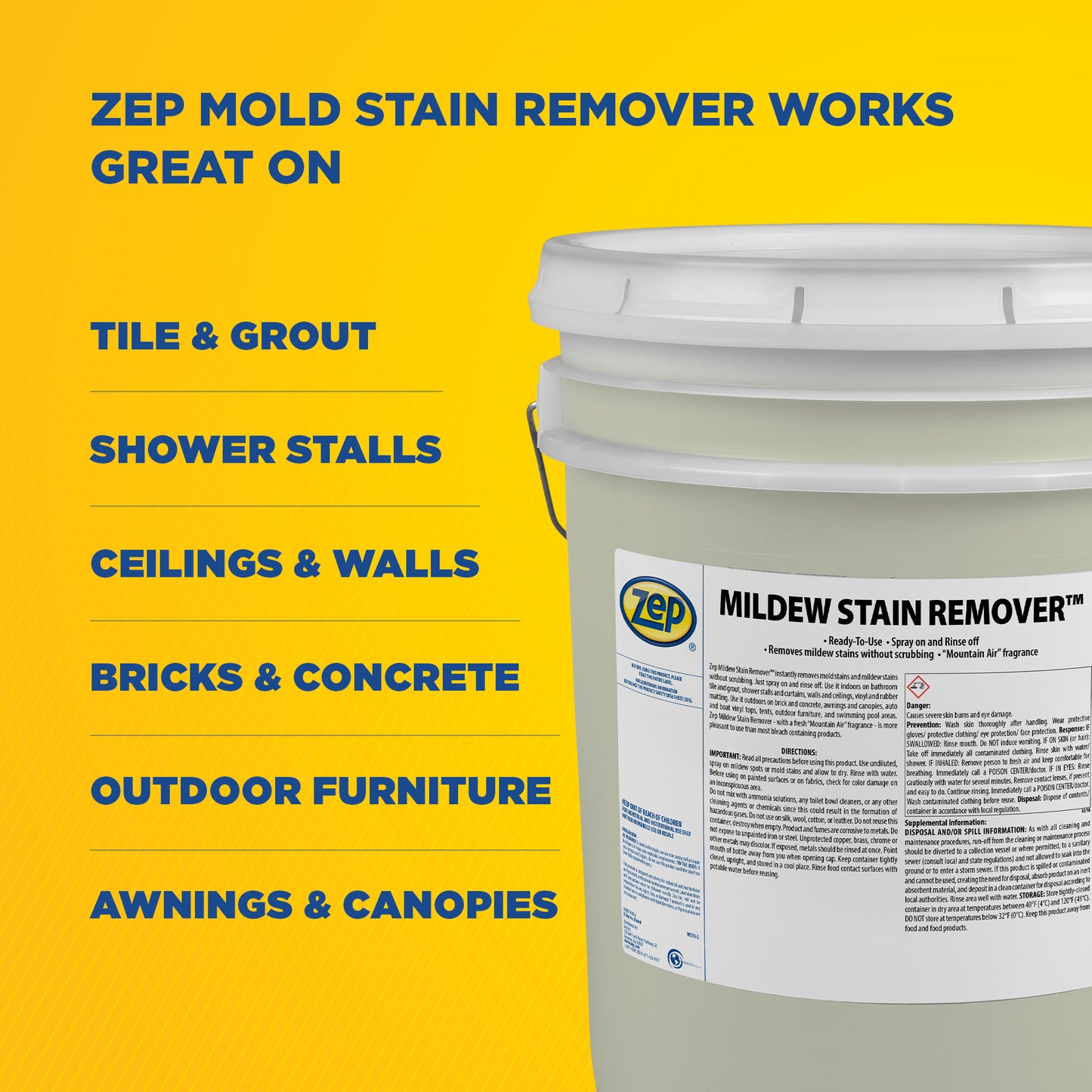 Zep Mildew Stain Remover – Ready-to-Use Mold Stain Remover – 5 Gallon
