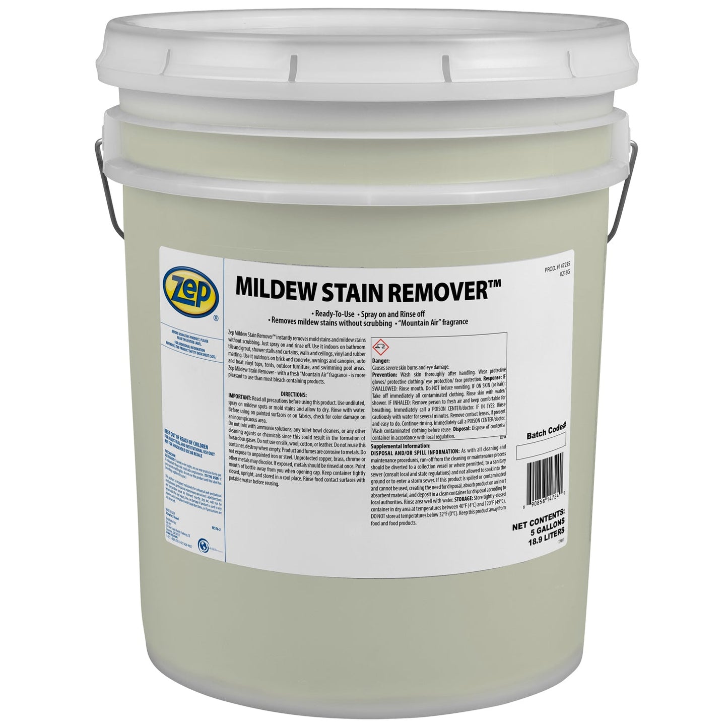 Zep Mildew Stain Remover – Ready-to-Use Mold Stain Remover – 5 Gallon