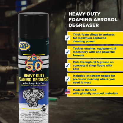 Zep 50 Heavy-Duty Foaming Degreaser – Cuts Through Tough Grease – 16 oz