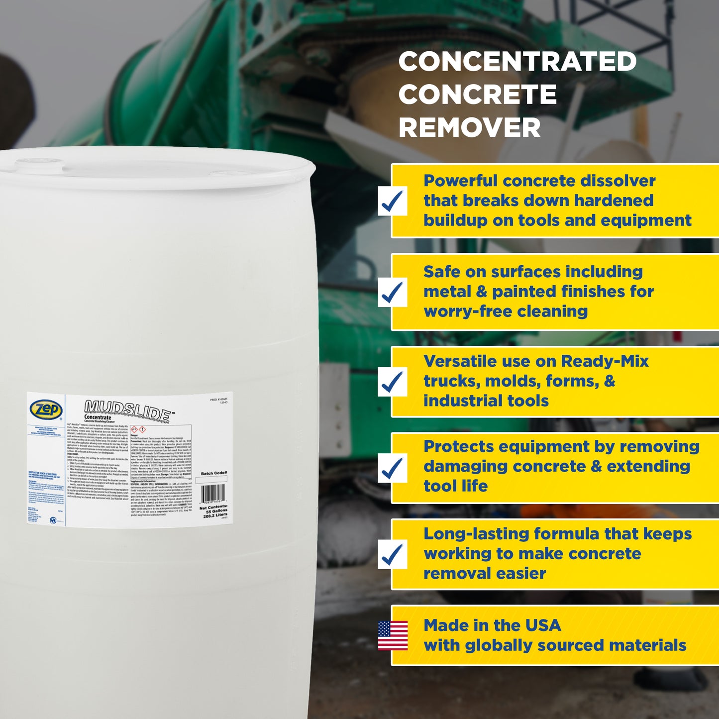 Zep Mudslide Concentrate – Heavy-Duty Concrete Dissolver and Remover – 55 Gallon