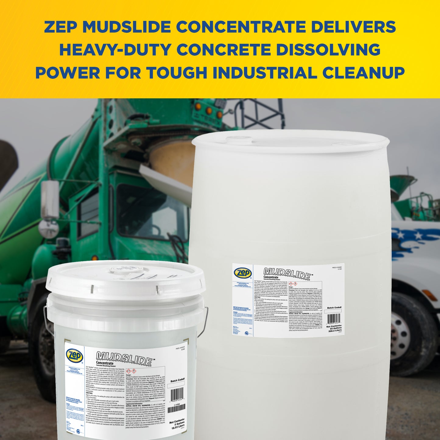 Zep Mudslide Concentrate – Heavy-Duty Concrete Dissolver and Remover – 55 Gallon