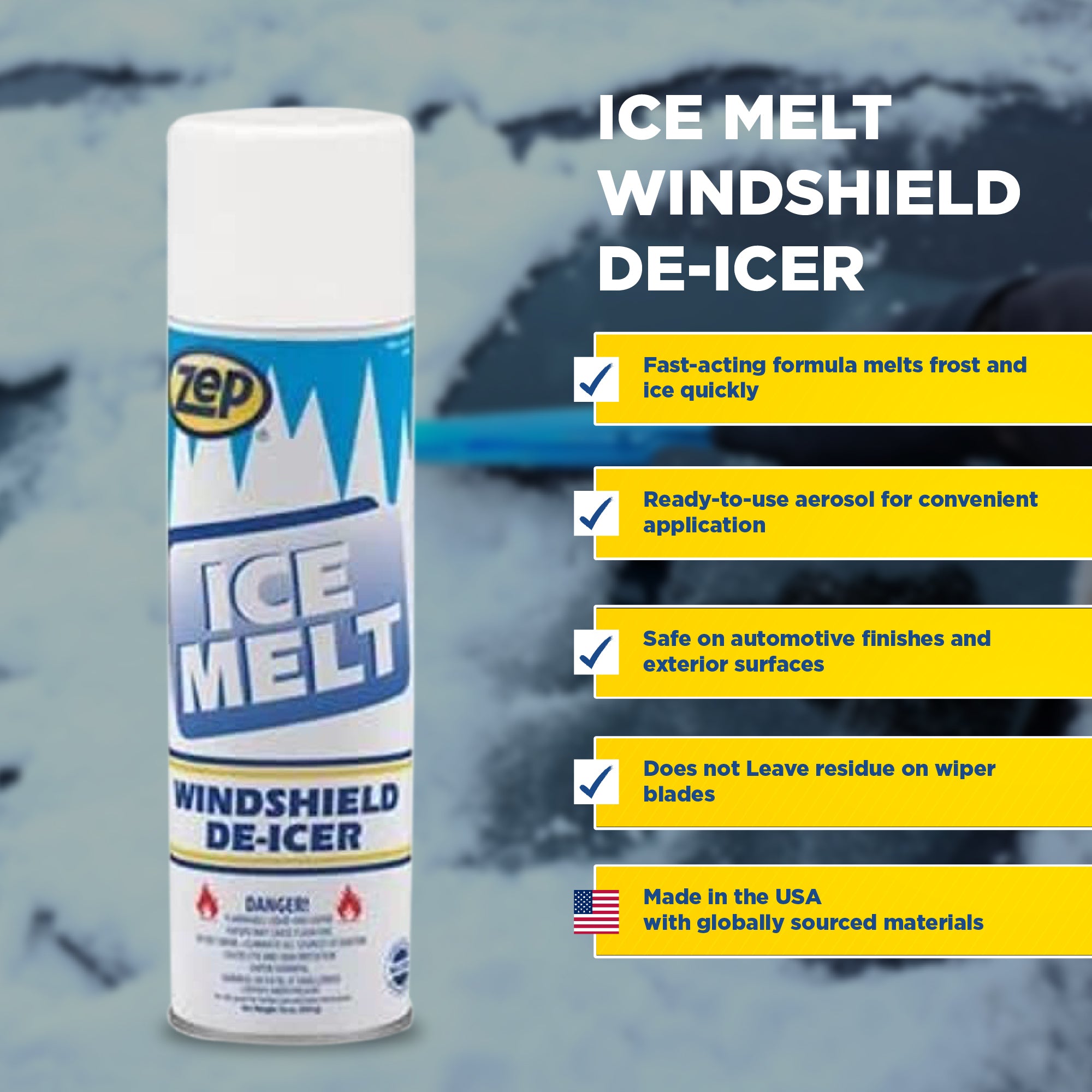 Ice Melt Aerosol De-Icer for Windshields and Windows - 20 oz