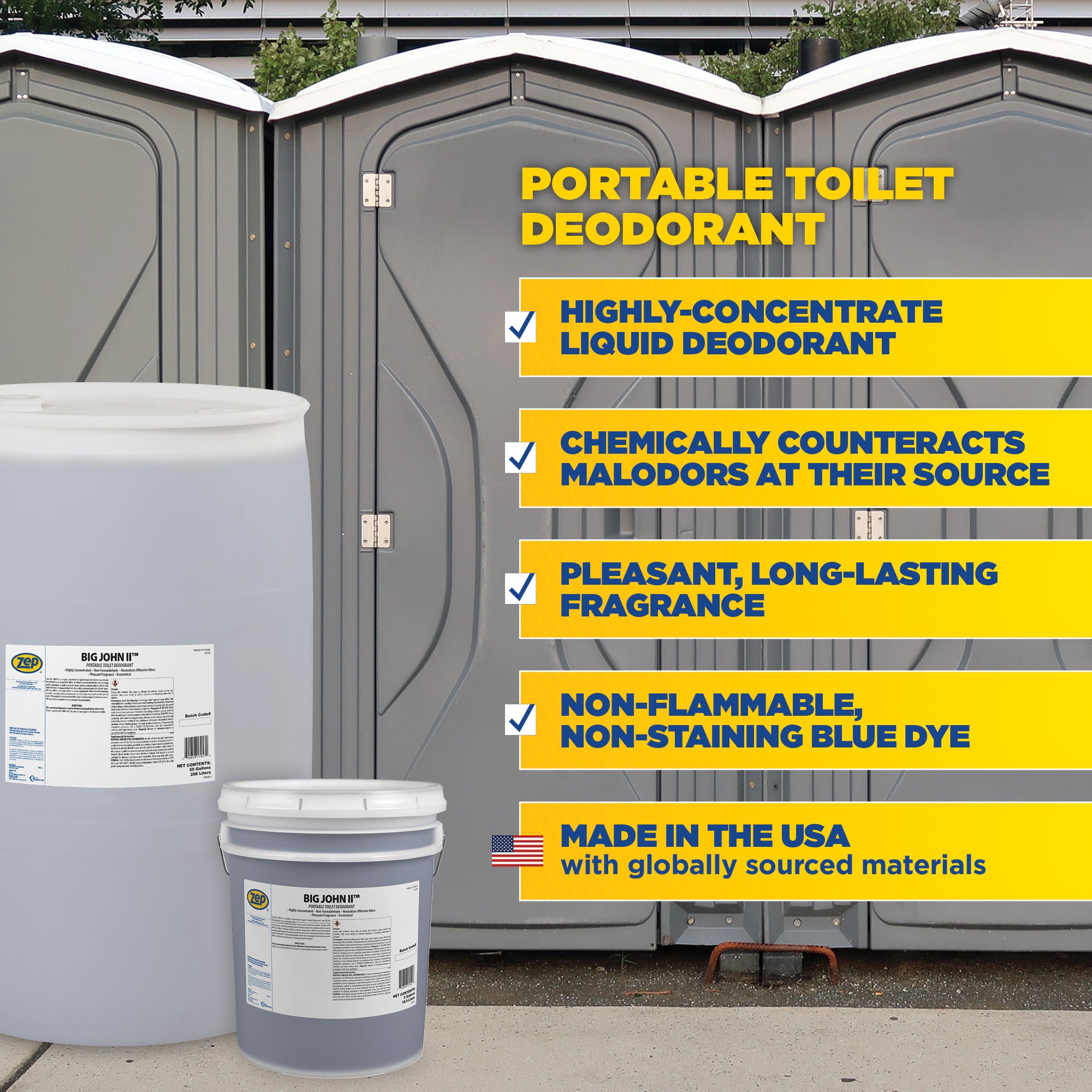 Zep Big John II Portable Toilet Deodorant – Concentrated Cleaner