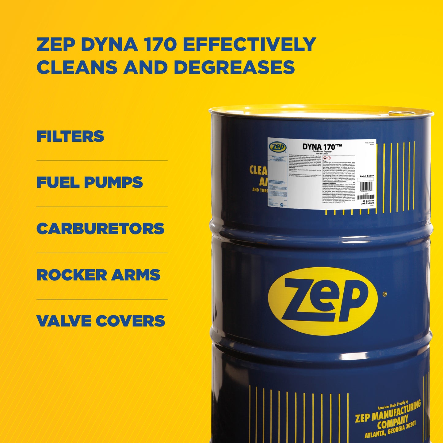 Zep Dyna 170 Parts Washer Degreaser – Safe for All Metals – 55 Gallon