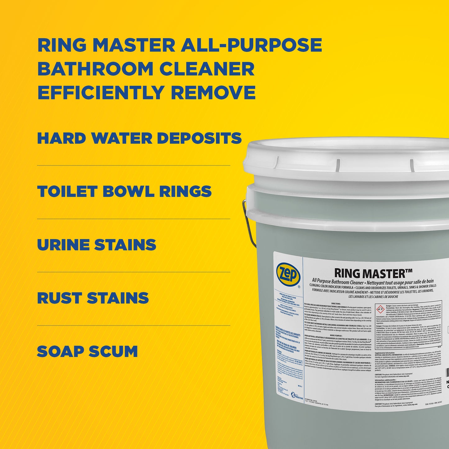 Zep Ring Master All Purpose Bathroom Cleaner – Removes Rust, Scum and Toilet Stains – 5 Gallon
