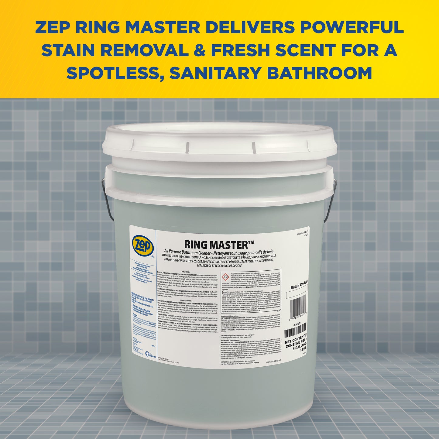 Zep Ring Master All Purpose Bathroom Cleaner – Removes Rust, Scum and Toilet Stains – 5 Gallon