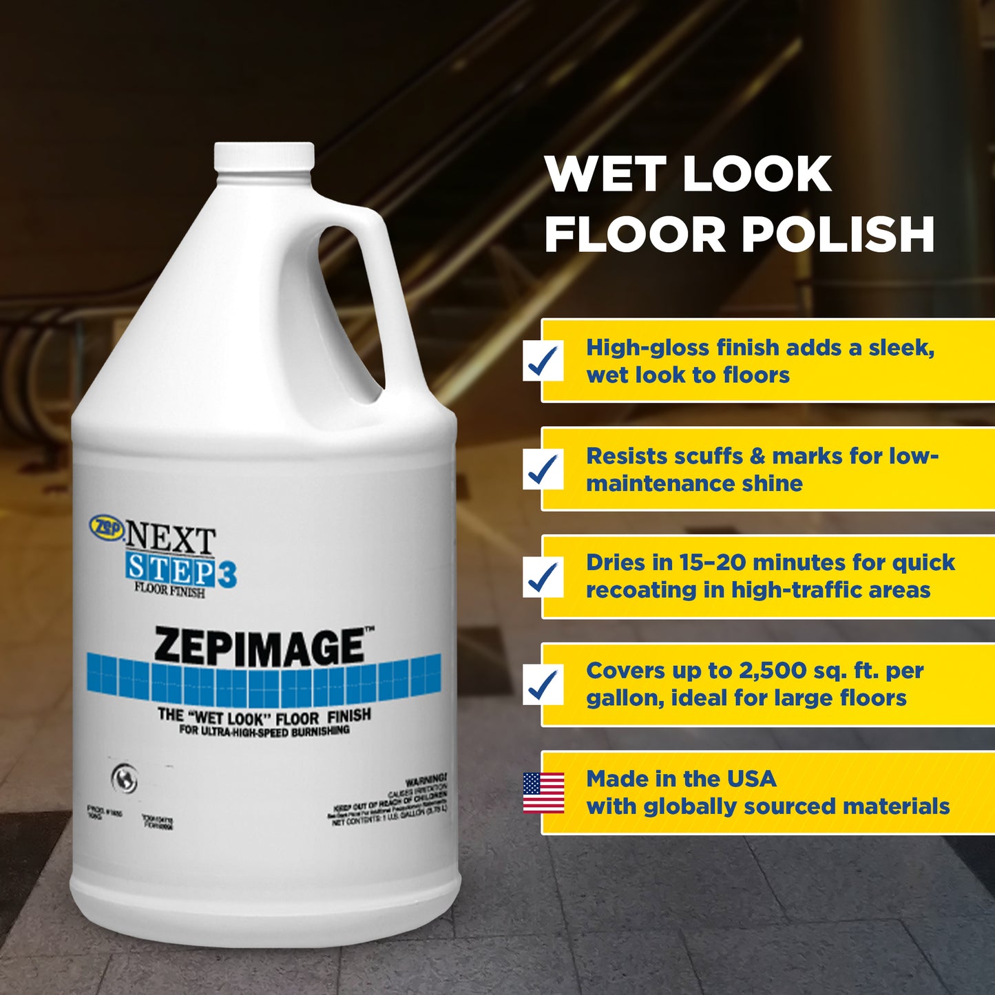 ZepImage Wet-Look Floor Polish – Protects Floors from Scuffs – 5 Gallon