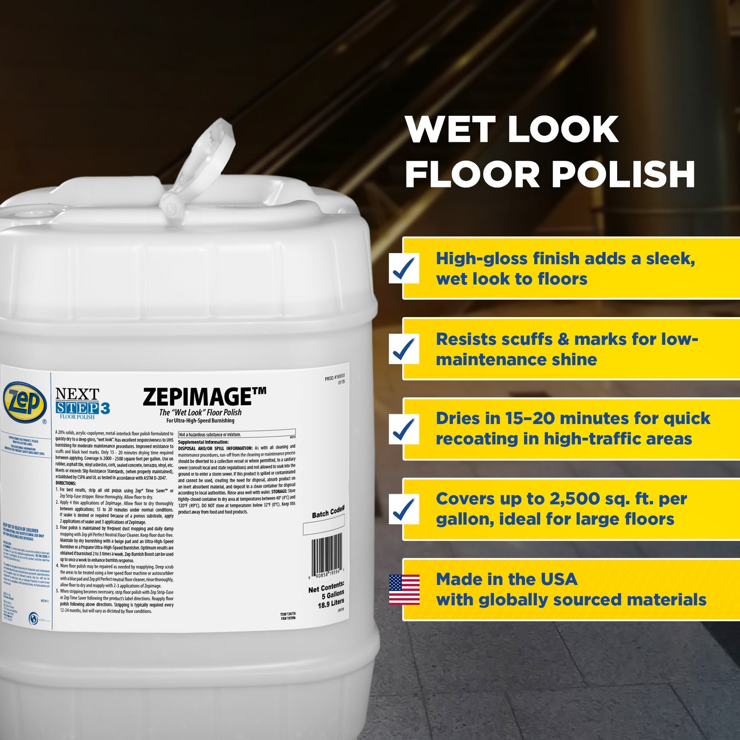 ZepImage Wet-Look Floor Polish – Protects Floors from Scuffs – 5 Gallon