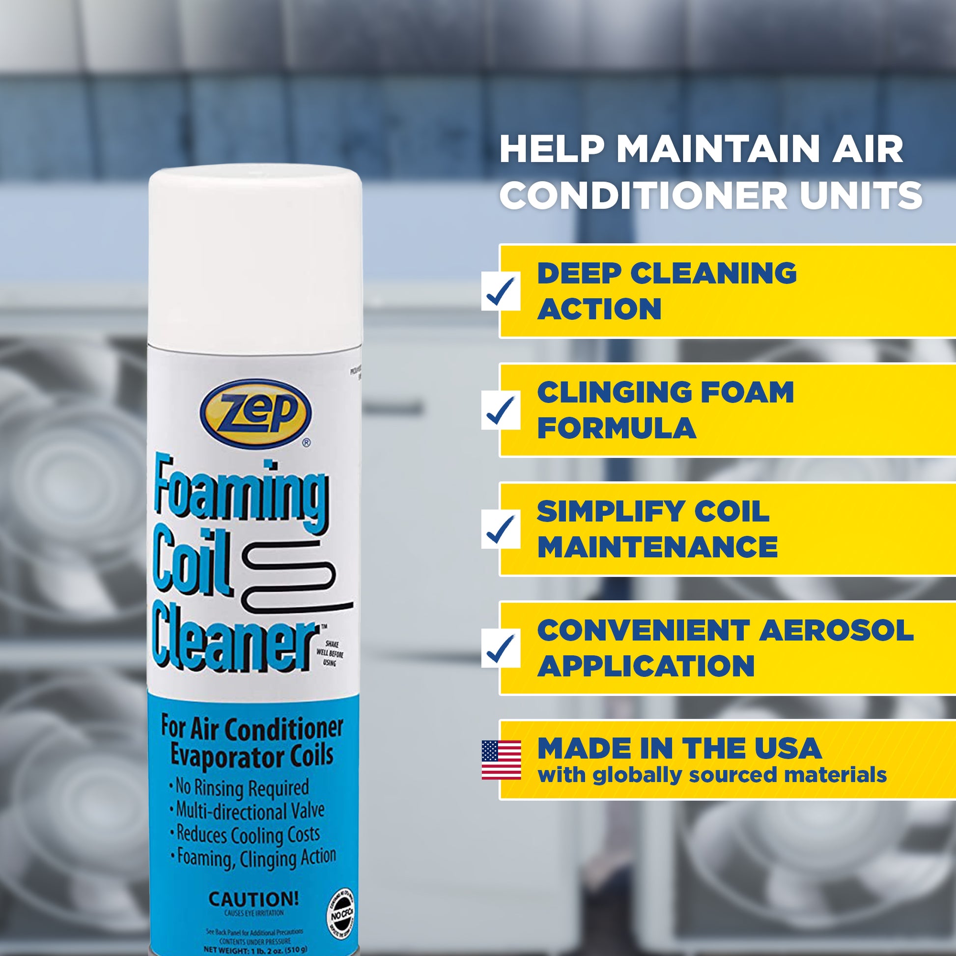 foaming coil cleaner applied to evaporator coils in window air conditioner