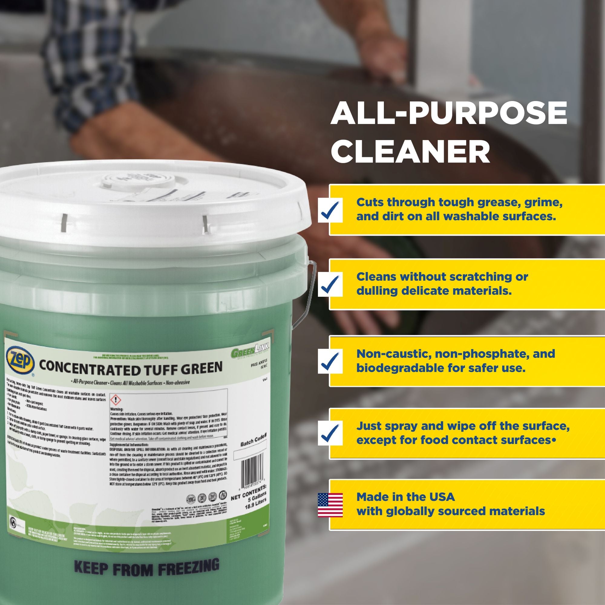 Zep Tuff Green Concentrated All-Purpose Cleaner – Removes Stubborn