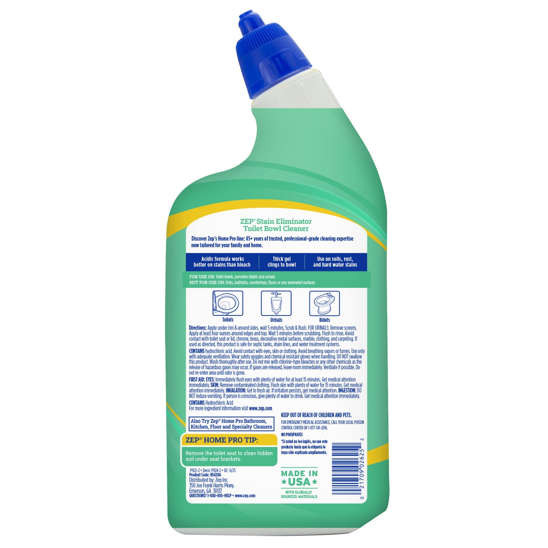 Zep Home Pro Stain Eliminator Toilet Bowl Cleaner - Dissolves Rust