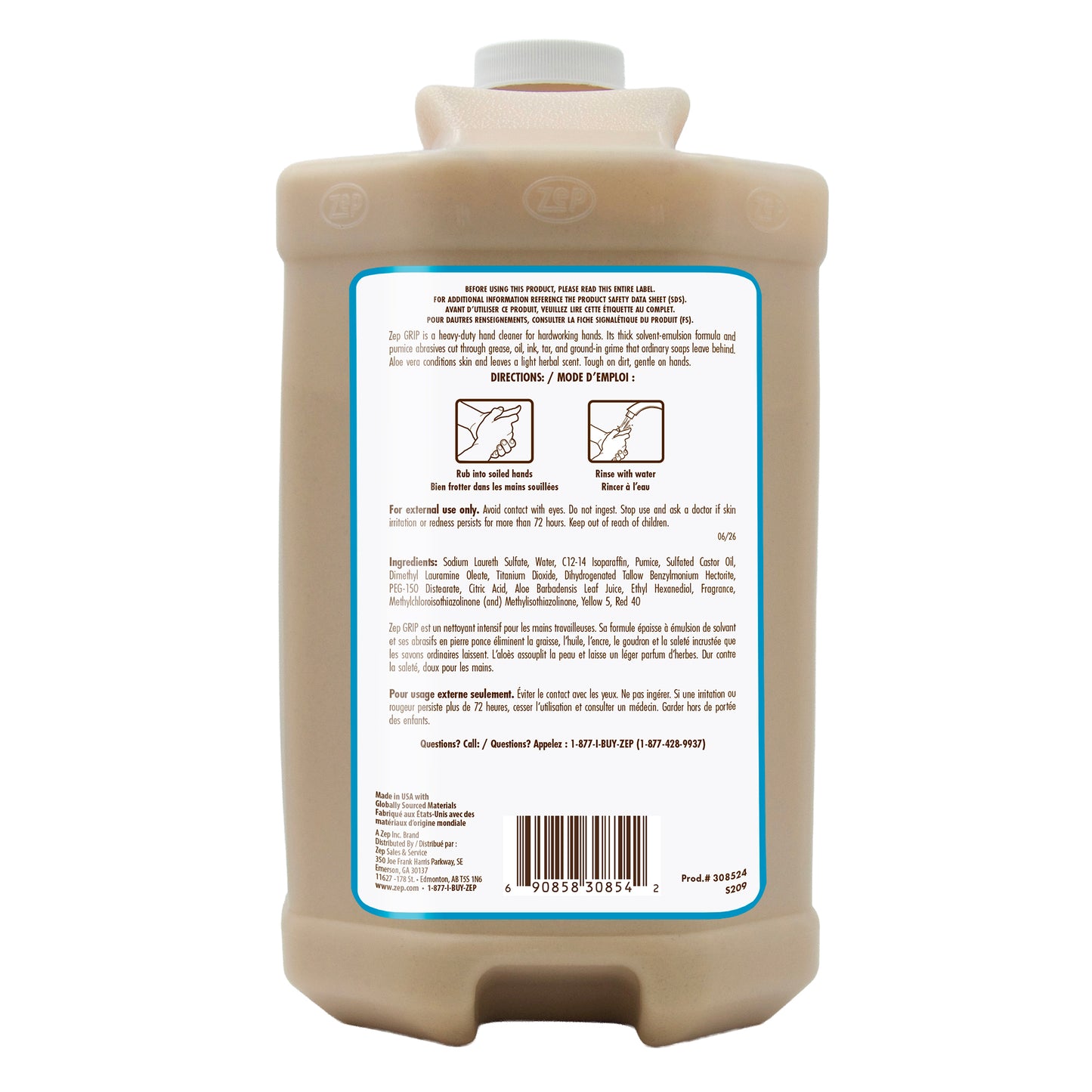Zep Grip Hand Cleaner – Tough on Dirt, Gentle on Hands – 1 Gallon