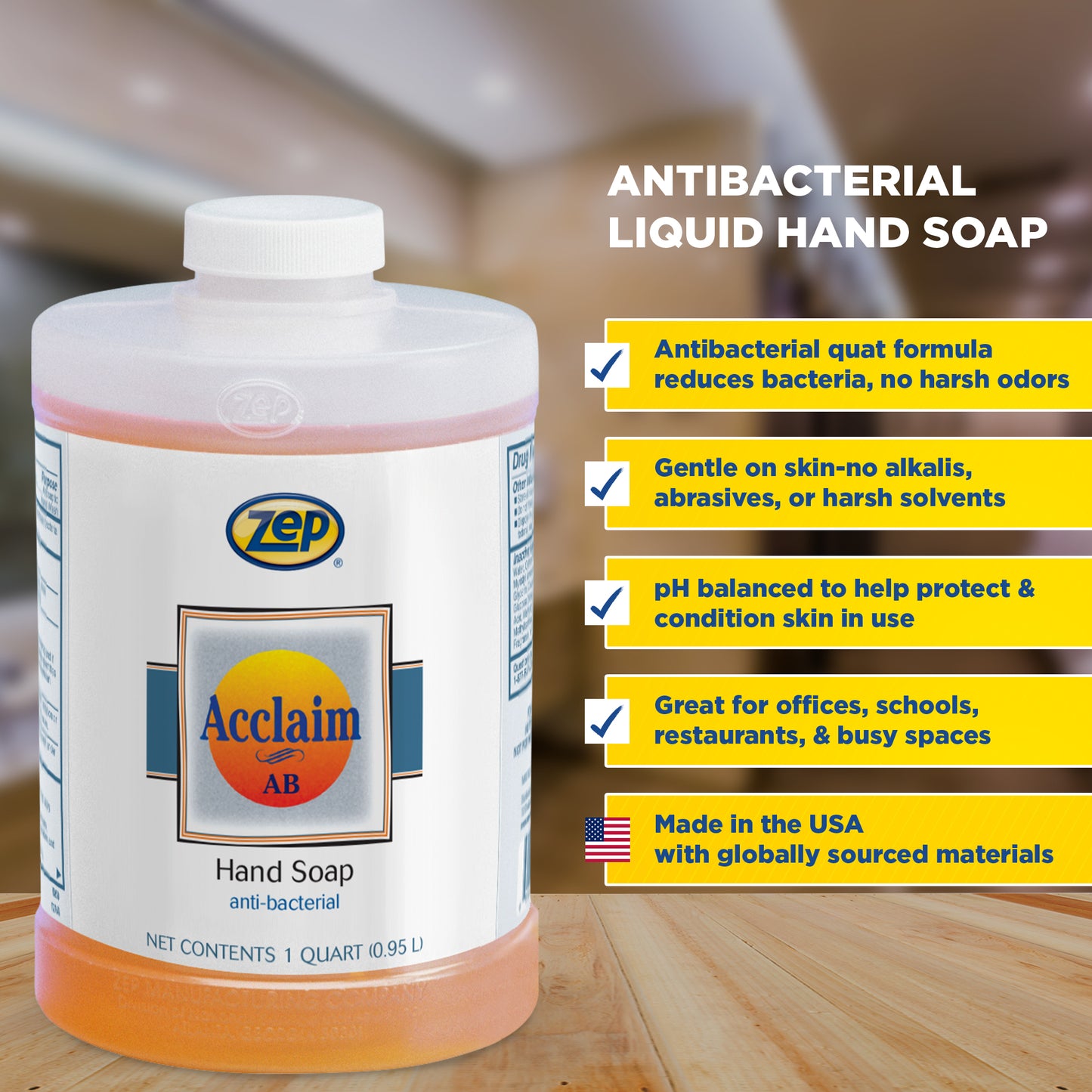 Zep Acclaim AB Antibacterial Hand Soap – Remove Soils and Decreases Bacteria – 32 oz
