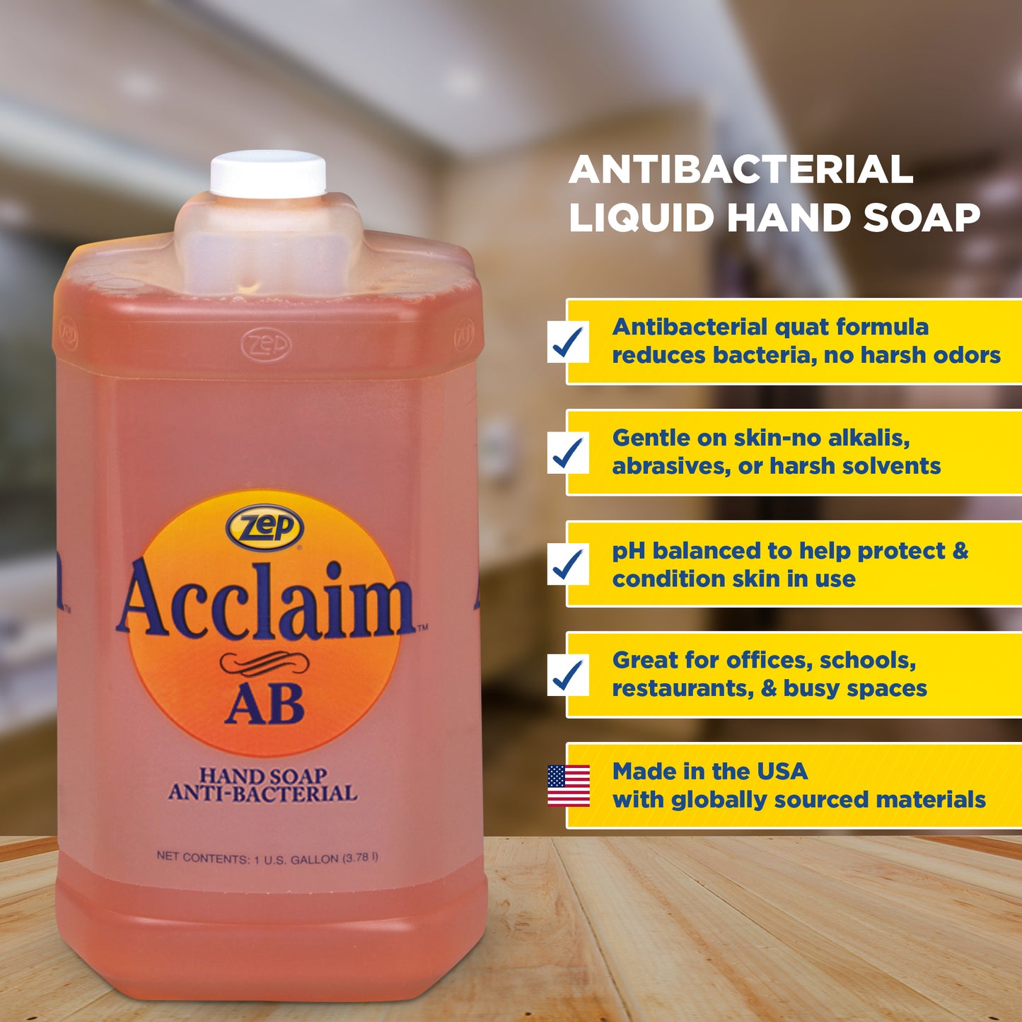 Zep Acclaim AB Antibacterial Hand Soap – Remove Soils and Decreases Bacteria – 1 Gallon