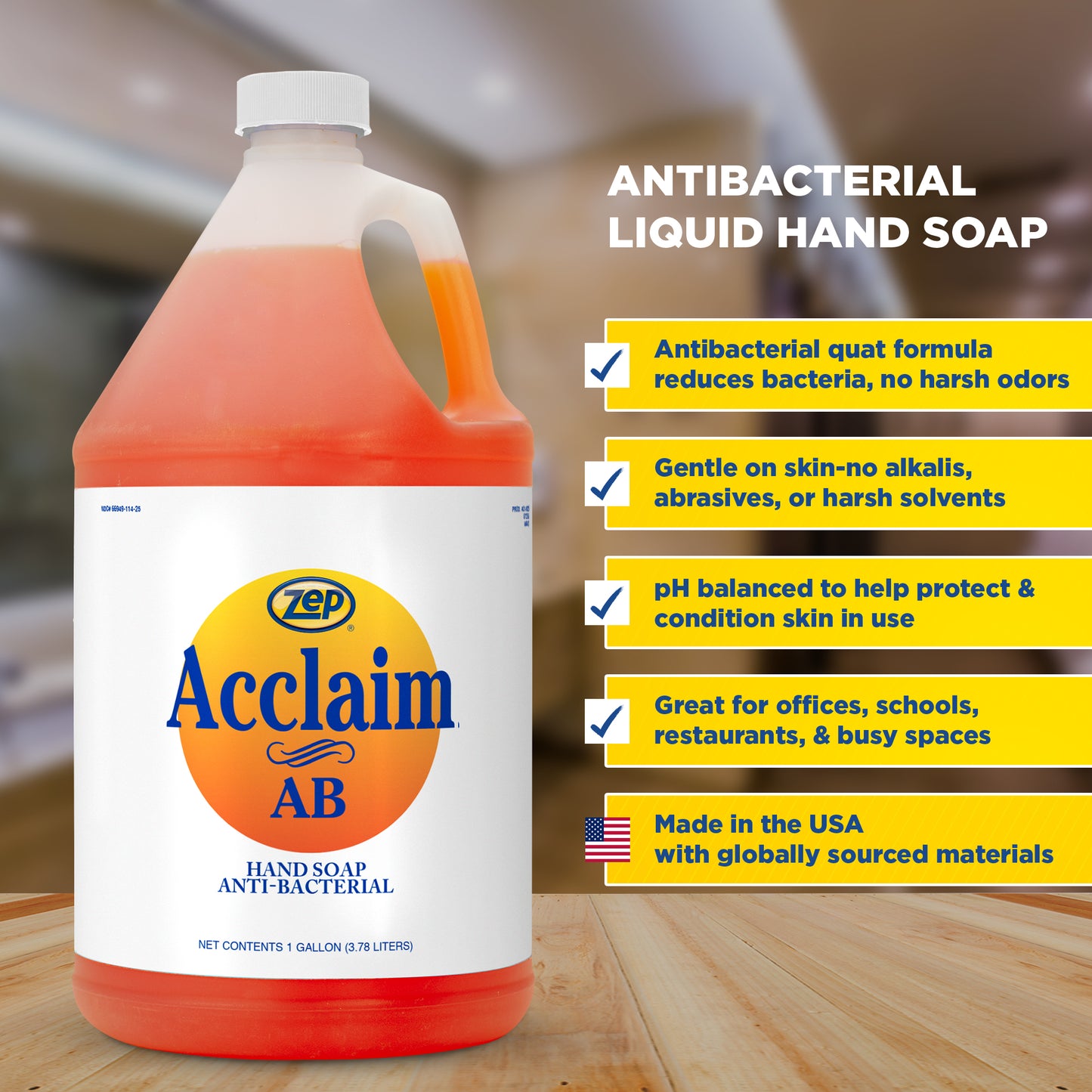 Zep Acclaim AB Antibacterial Hand Soap – Remove Soils and Decreases Bacteria – 1 Gallon