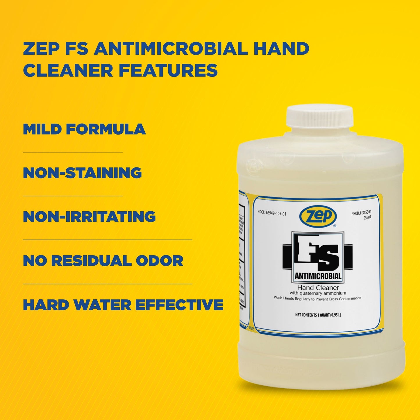 Zep FS Antimicrobial Hand Cleaner - Eliminate Cross-Contamination - 1 qt