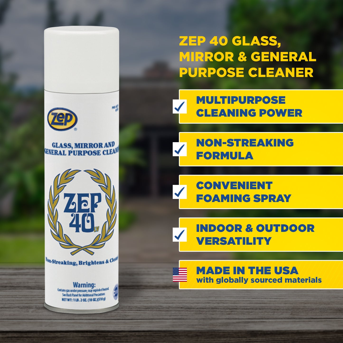 Zep 40 LV Glass, Mirror and General-Purpose Cleaner – No Spotting or Streaks – 18 oz