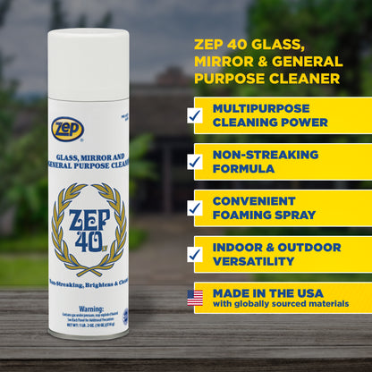 Zep 40 LV Glass, Mirror and General-Purpose Cleaner – No Spotting or Streaks – 18 oz