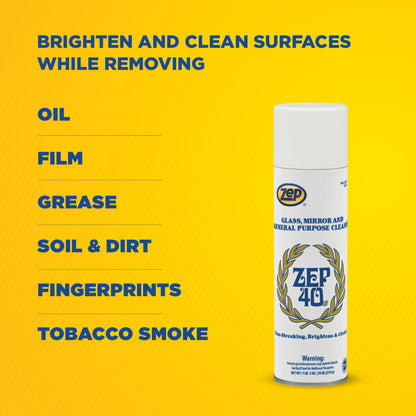 Zep 40 LV Glass, Mirror and General-Purpose Cleaner – No Spotting or Streaks – 18 oz