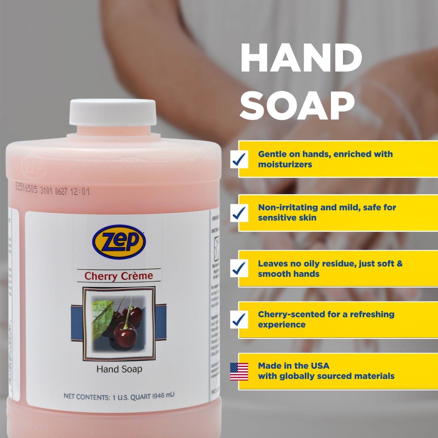 Zep Cherry Crème Hand Cleaner - 32 oz (Pack of 4) 33904 - For Use with D-1000 Dispensers - Effectively removes everyday dirt and grime from hands.