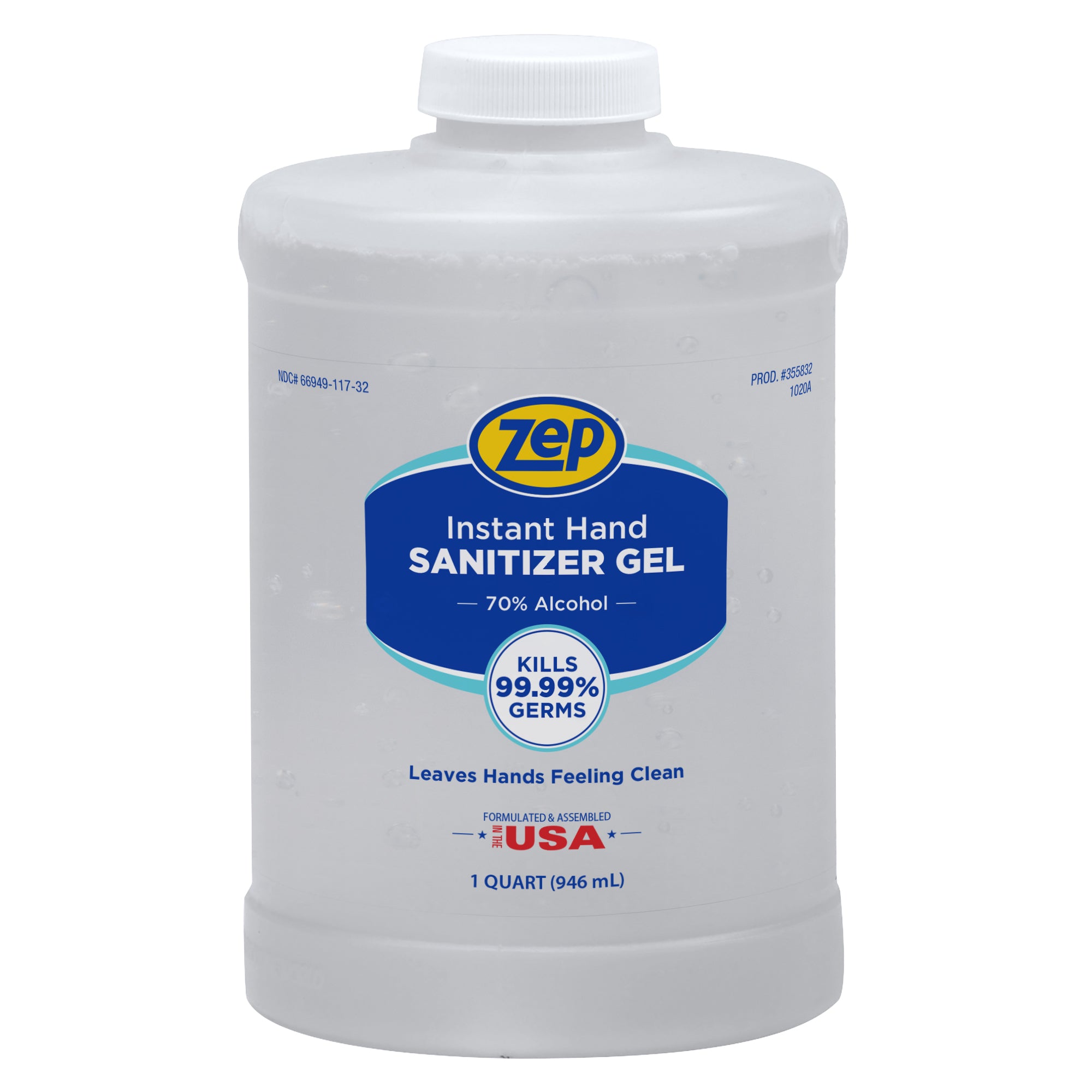 Zep Instant Hand Sanitizer Gel – Kills 99.99% of Germs – 1 qt