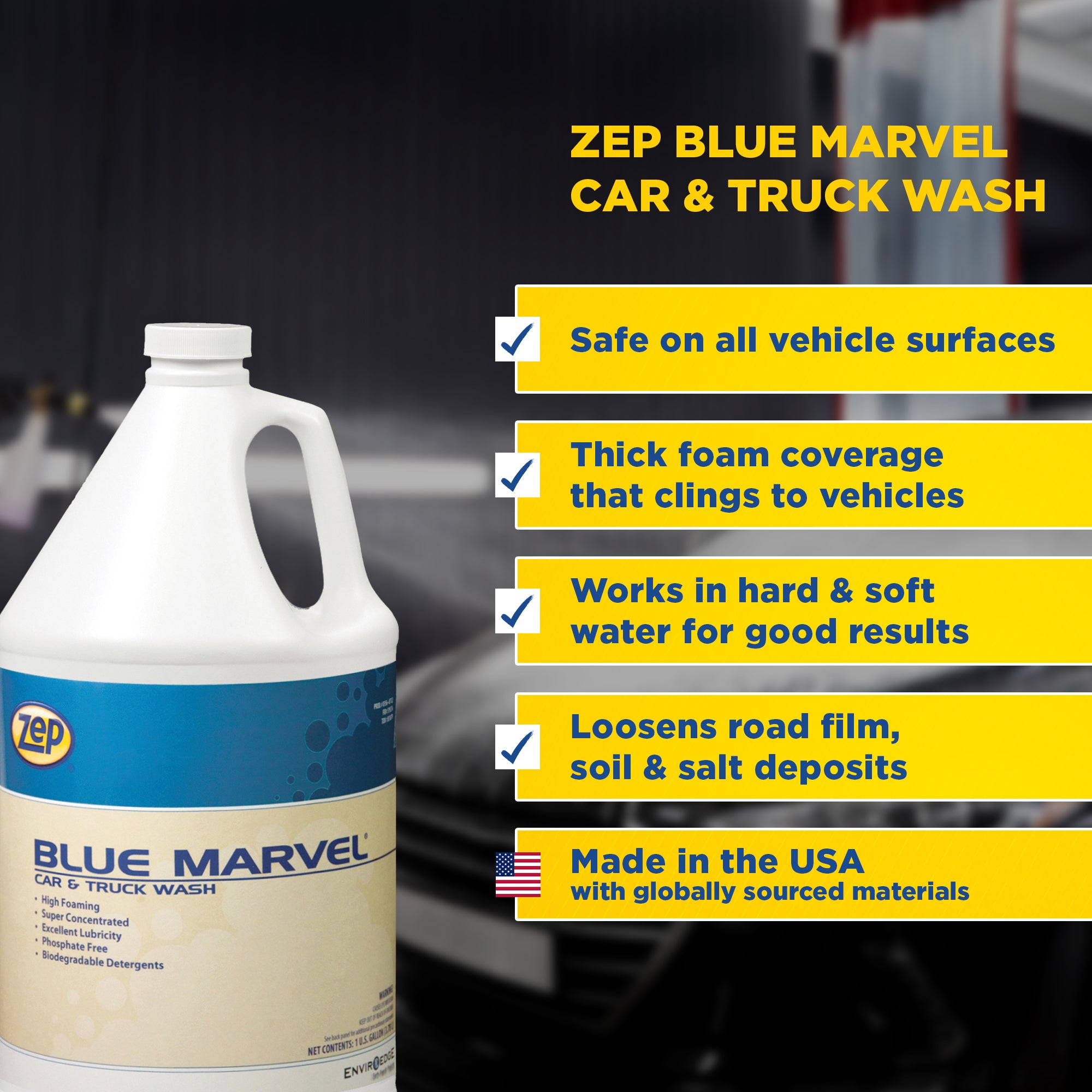 Zep Blue Marvel Car & Truck Wash – Removes Road Film, Winter Salt