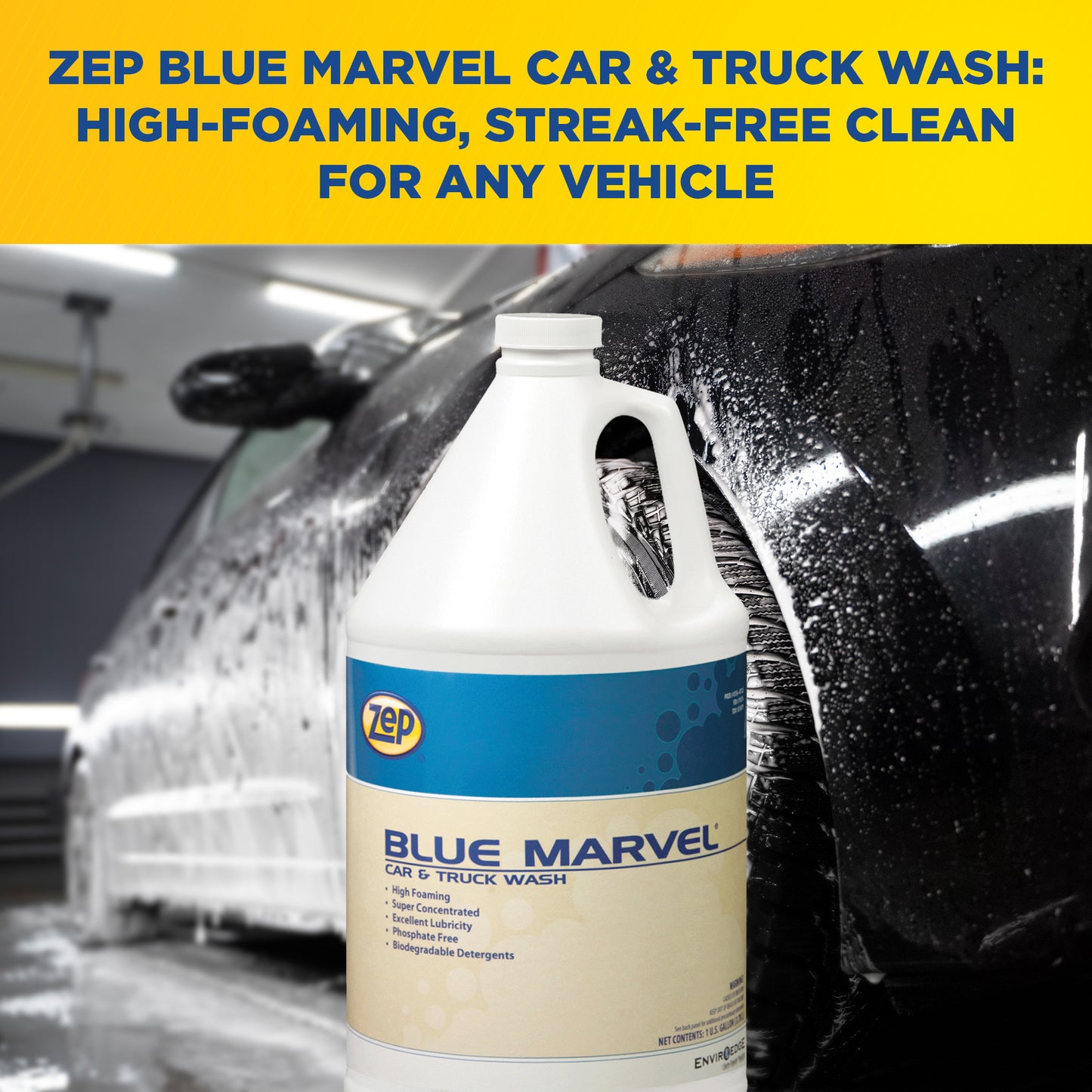 Zep Blue Marvel Car & Truck Wash – Removes Road Film, Winter Salt Deposits and Grime– 1 Gallon