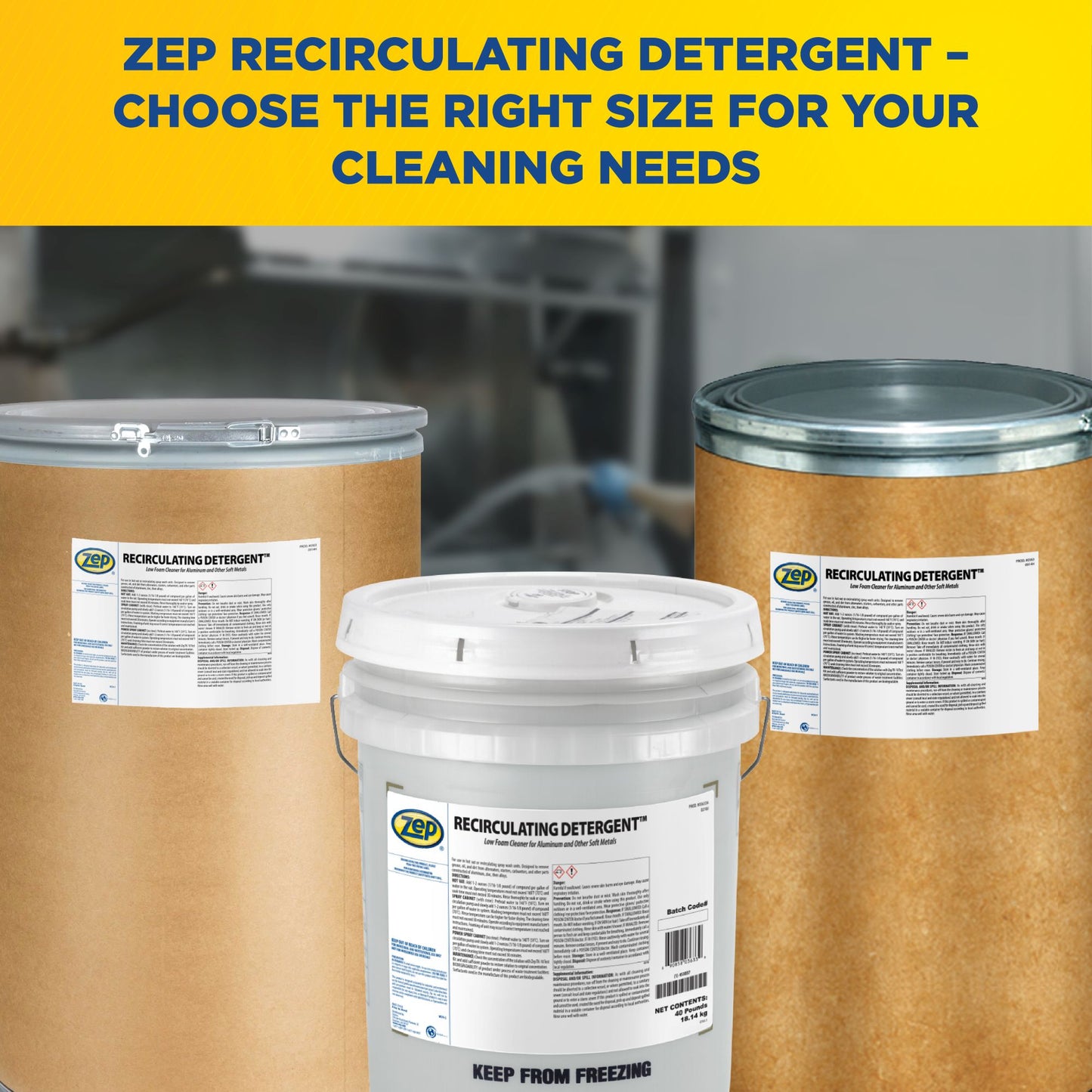 Zep Recirculating Detergent – Low Foam Cleaner for Aluminum and Other Soft Metals – 40 lbs
