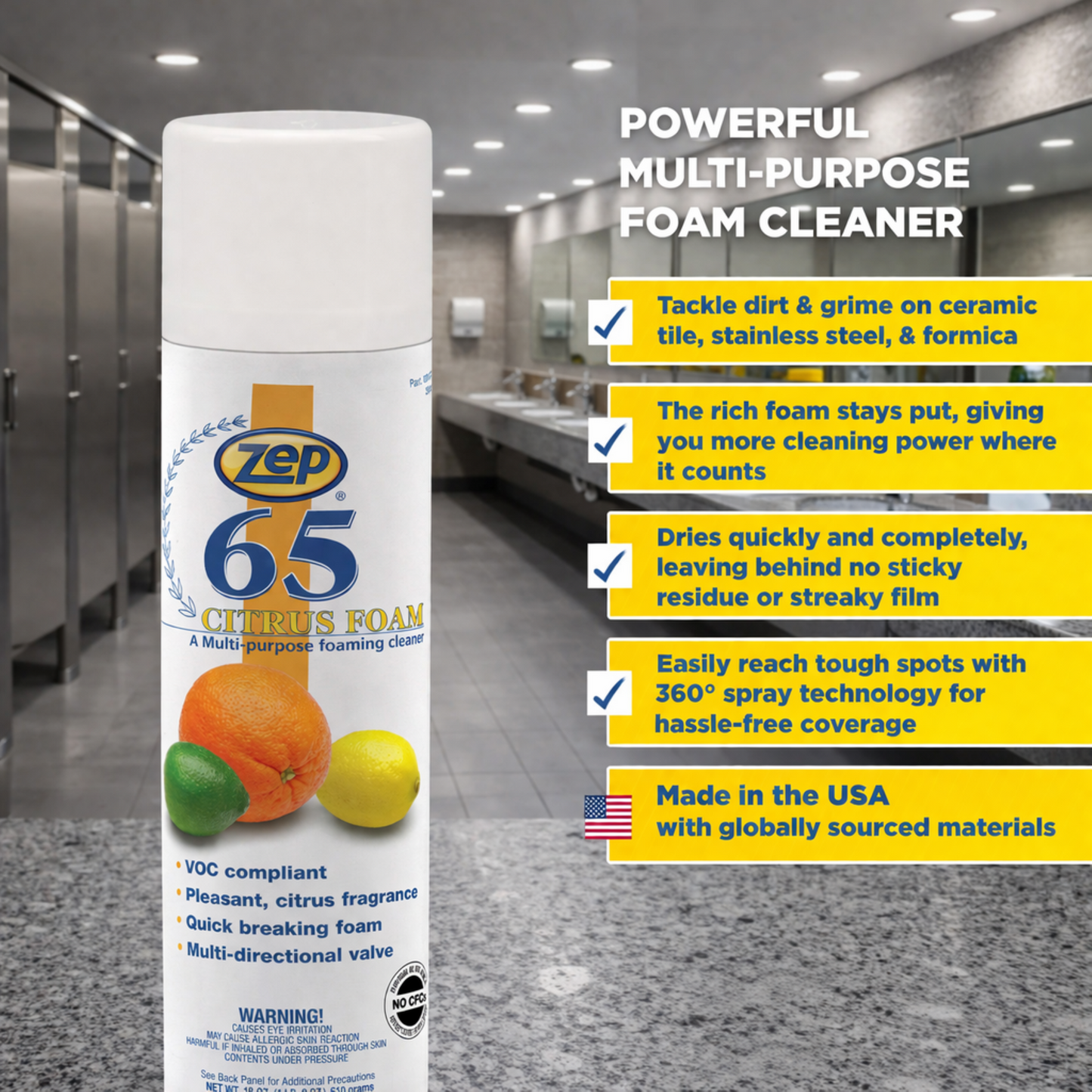 Zep 65 Citrus Foam - Multi-Purpose Foaming Cleaner – 18 oz