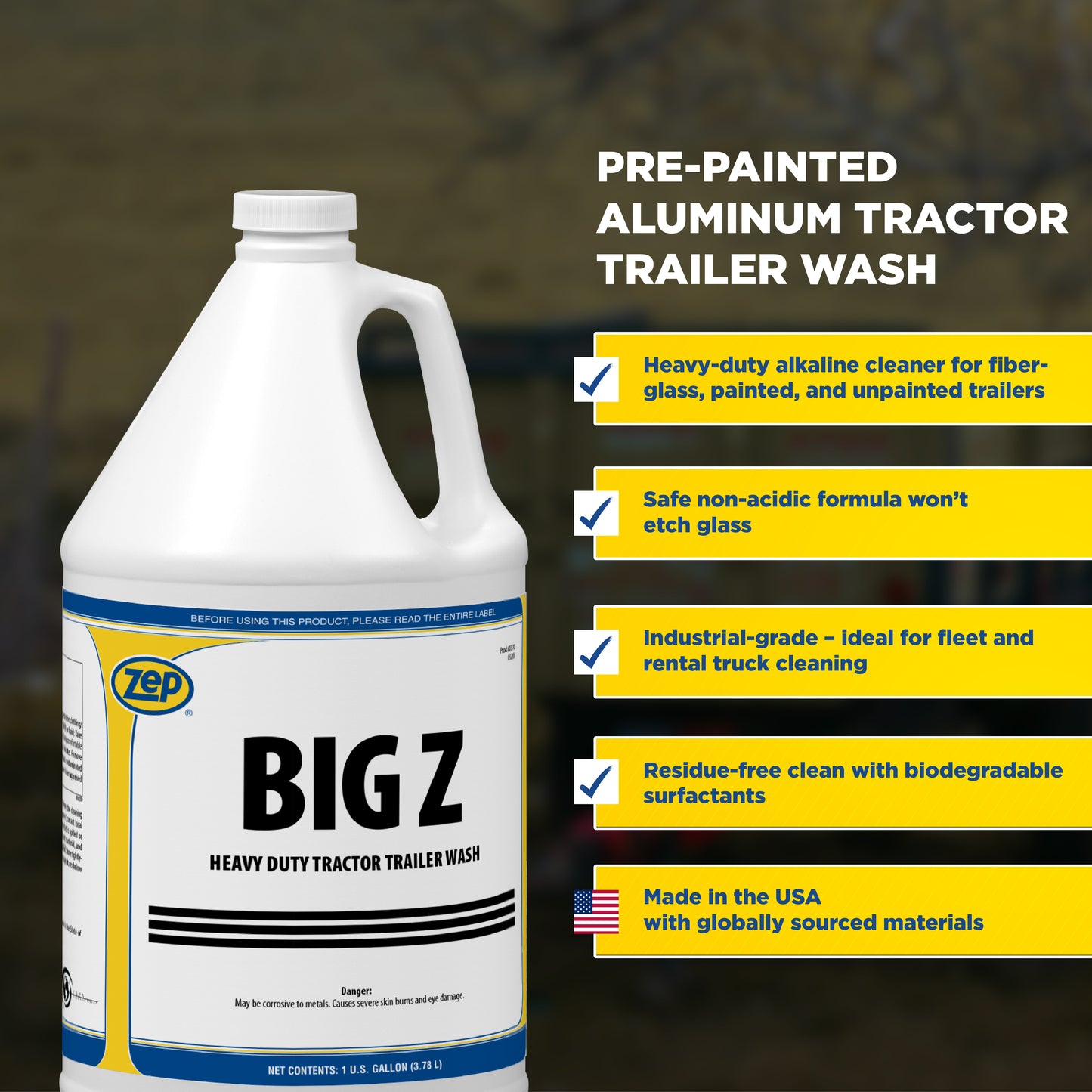 Zep Big Z Heavy Duty Tractor Trailer Wash – Non-Acidic Dirt and Grime Remover – 1 Gallon