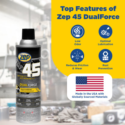 Zep 45 Dual Force Lubricant and Penetrant – Reduces Friction and Wear – 14 oz