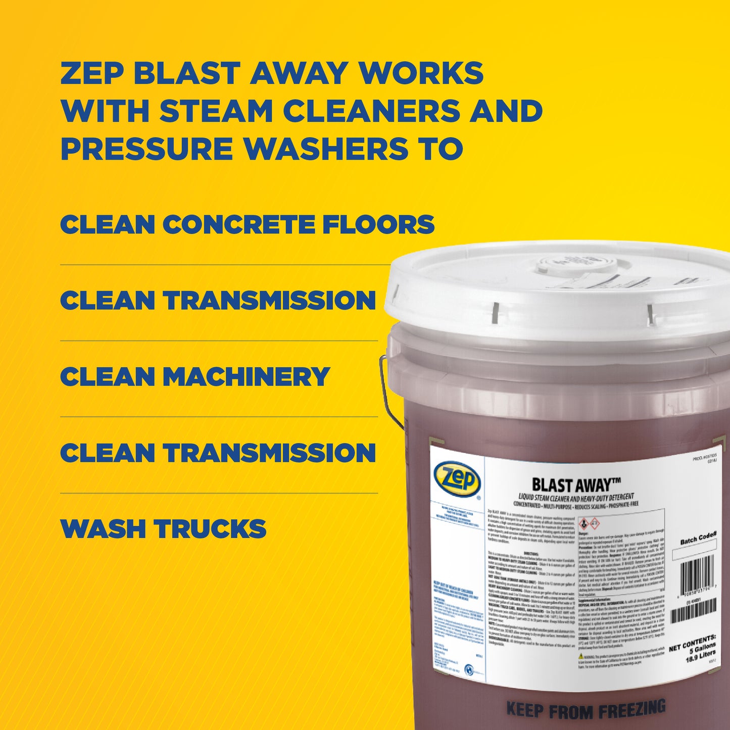 Zep Blast Away – Liquid Steam Cleaner and Heavy-Duty Detergent – 5 Gallon