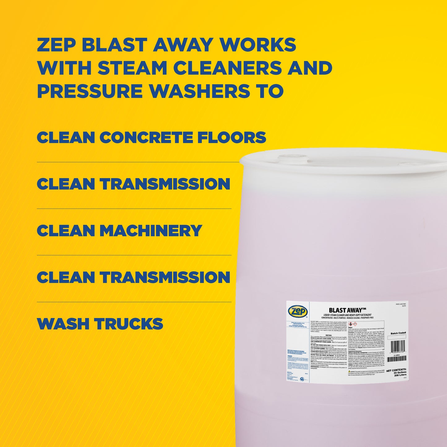 Zep Blast Away – Liquid Steam Cleaner and Heavy-Duty Detergent – 55 Gallon