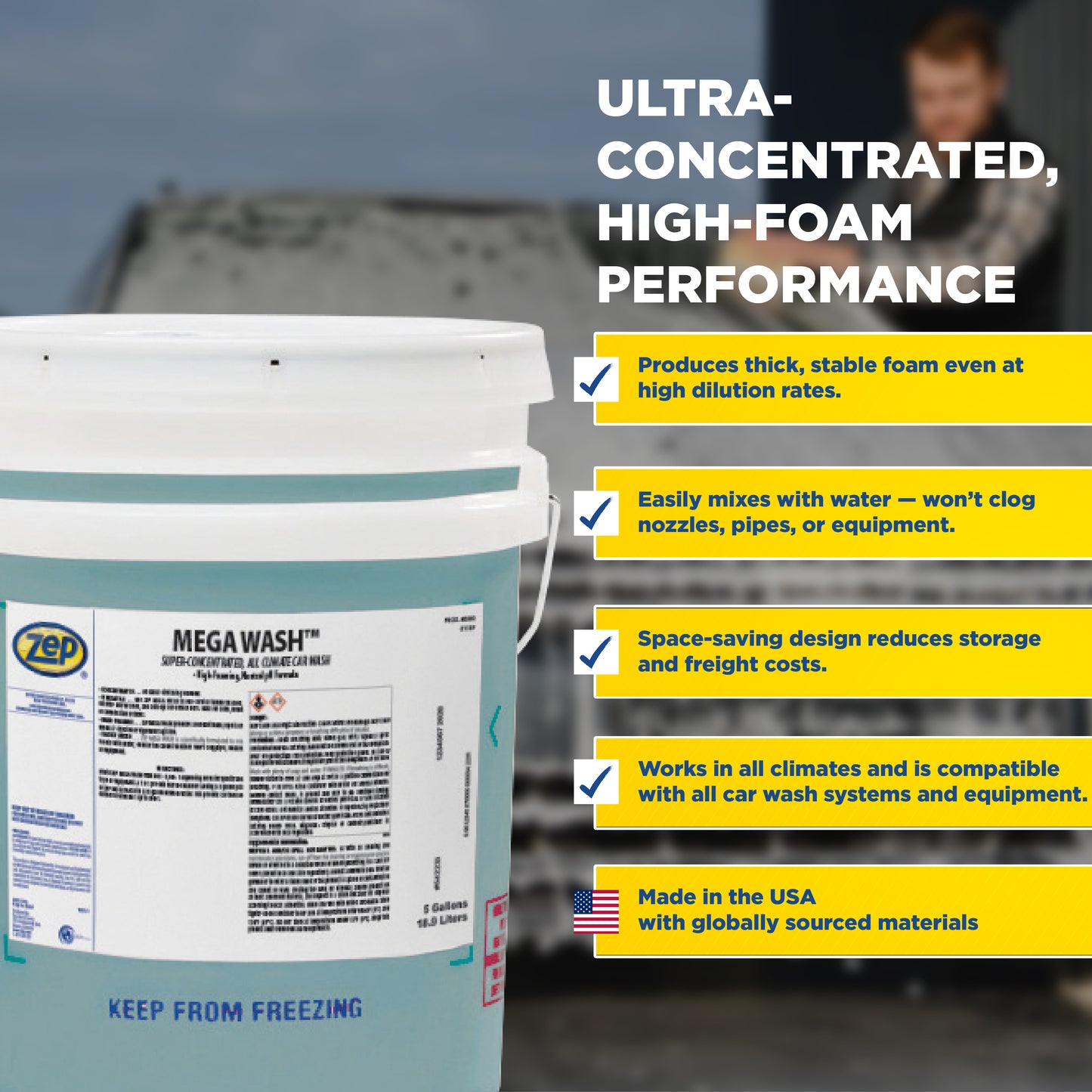 Zep Mega Wash Concentrated Car Wash – High-Foaming Vehicle Wash - 5 Gallon