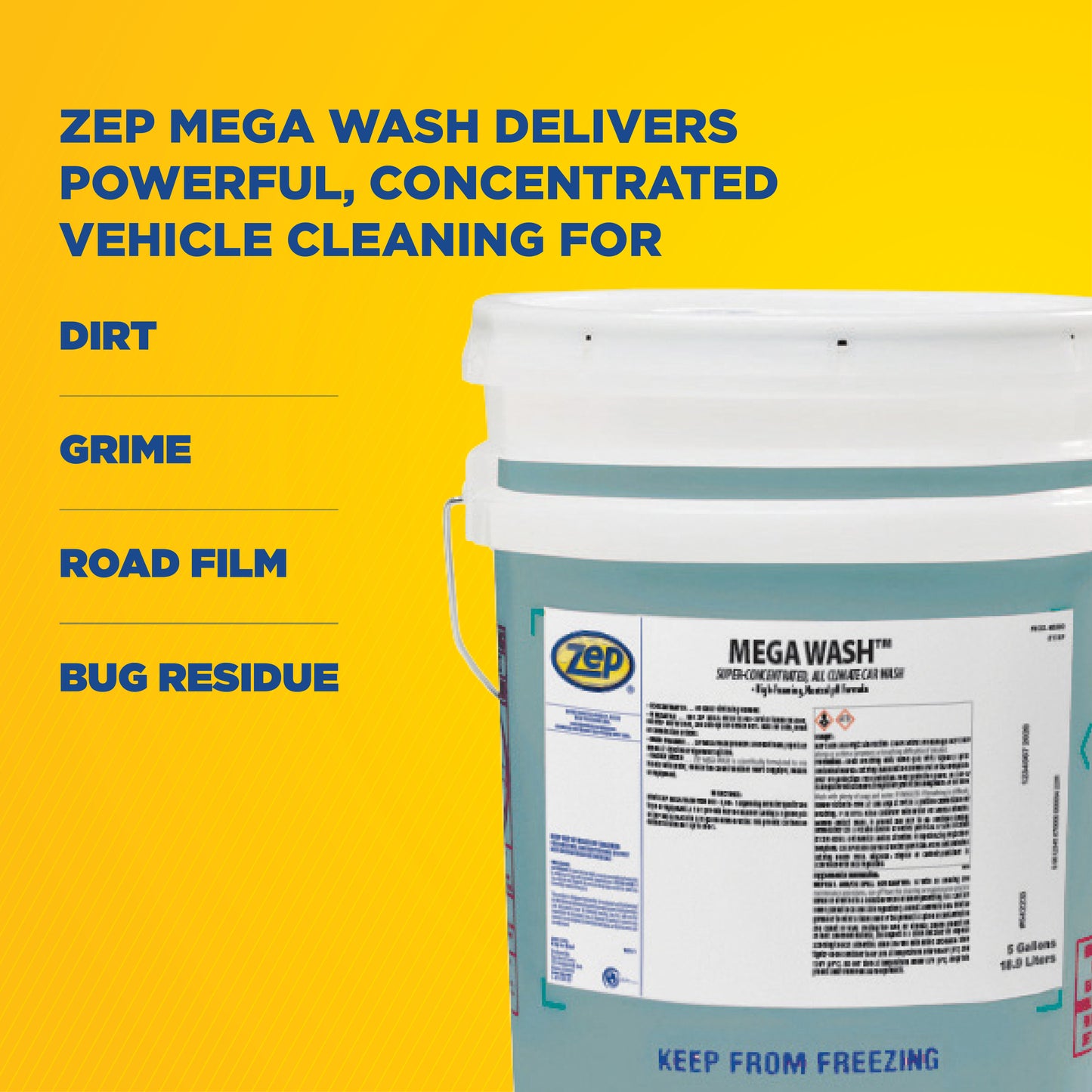 Zep Mega Wash Concentrated Car Wash – High-Foaming Vehicle Wash - 5 Gallon