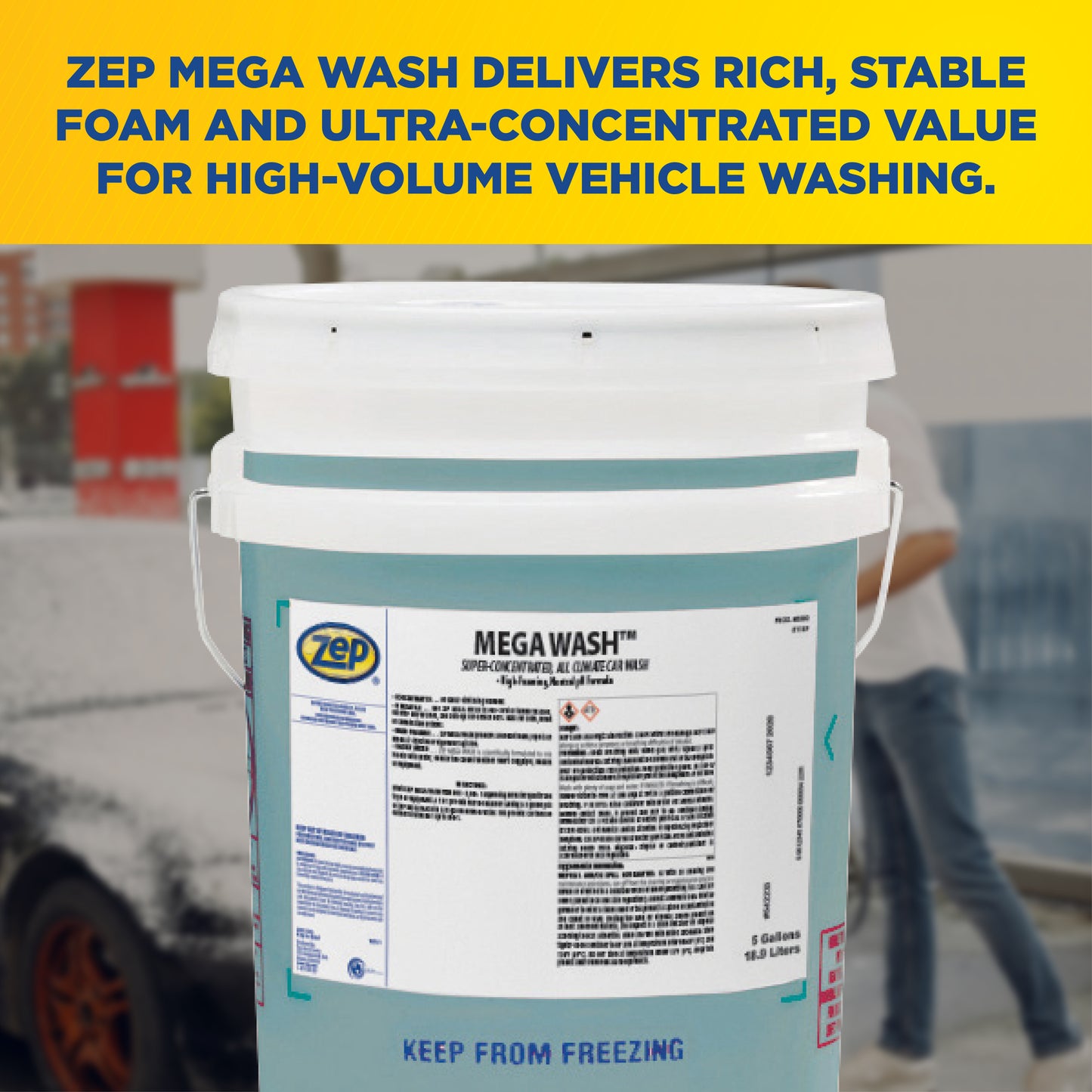 Zep Mega Wash Concentrated Car Wash – High-Foaming Vehicle Wash - 5 Gallon