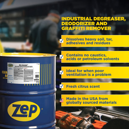 Zep Big Orange Citrus Industrial Degreaser, Deodorizer & Graffiti Remover – Removes Tough Soils – 55 Gallon