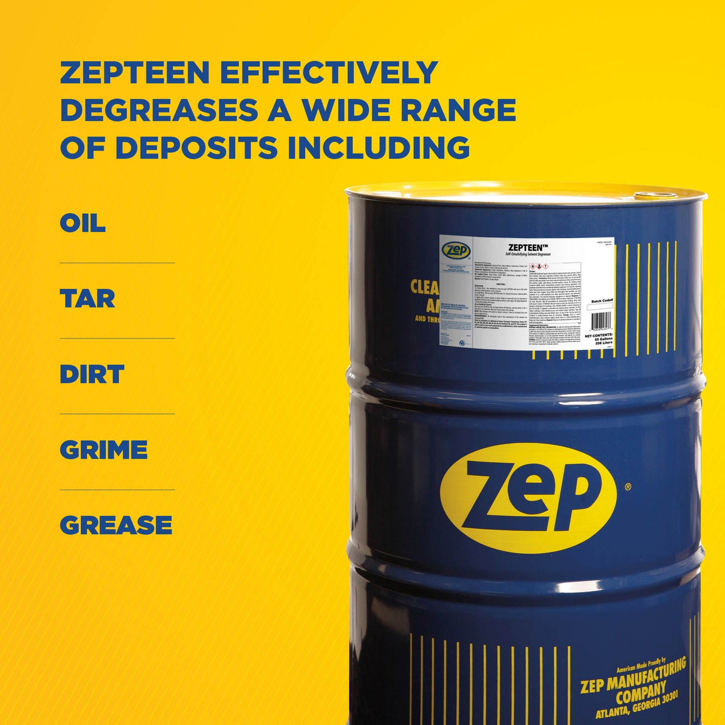 ZepTeen Ready-To-Use Self-Emulsifying Solvent Degreaser – Industrial Equipment Cleaner – 55 Gallon